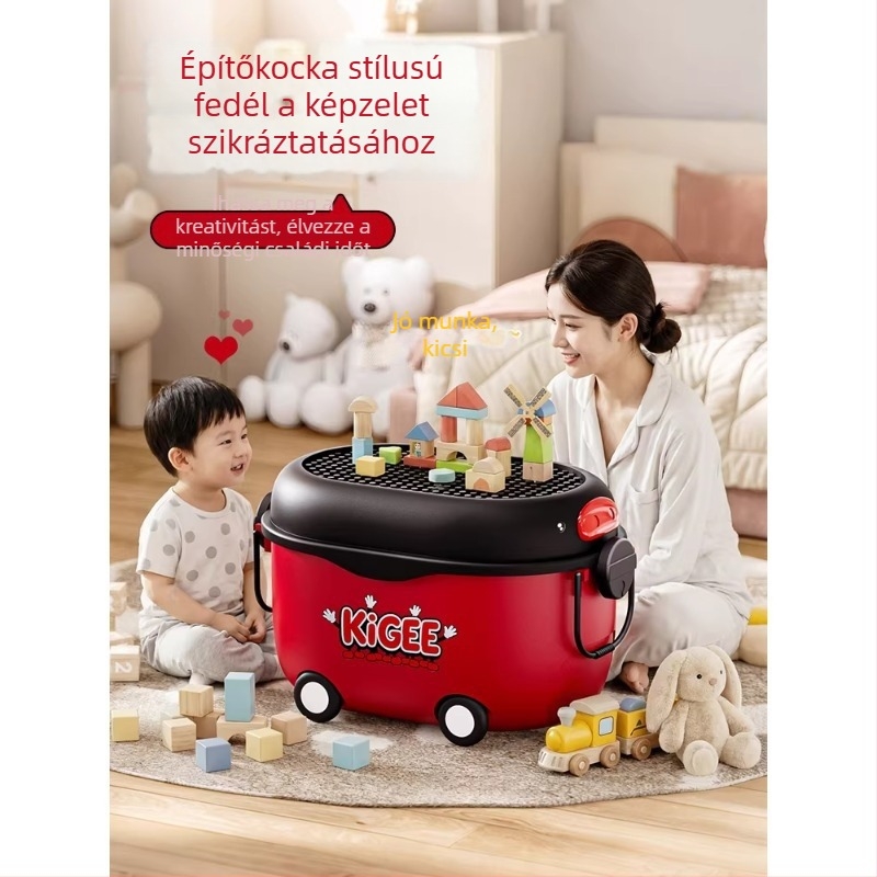 Rajzfilmszerű játéktároló doboz kerékkel, 20–30 L kapacitás, 3 darabos készlet, játékokhoz, ruhákhoz és könyvekhez