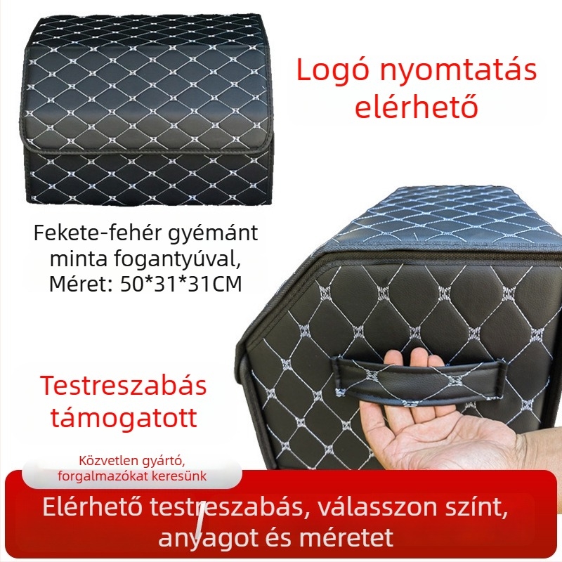 Bőrből készült autócsomagtartó rendező, összecsukható tároló doboz logónyomtatással