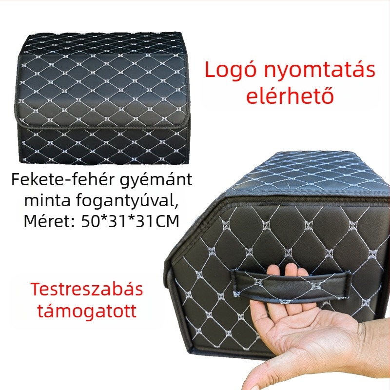Bőrből készült autócsomagtartó rendező, összecsukható tároló doboz logónyomtatással