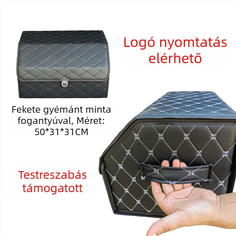 Bőrből készült autócsomagtartó rendező, összecsukható tároló doboz logónyomtatással