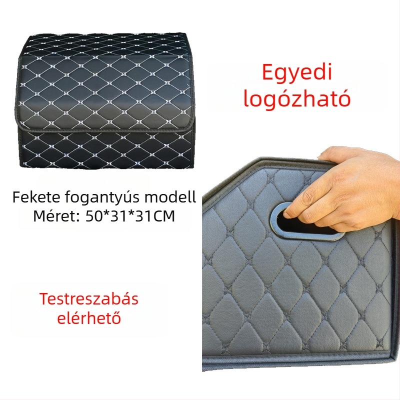 Bőrből készült autócsomagtartó rendező, összecsukható tároló doboz logónyomtatással