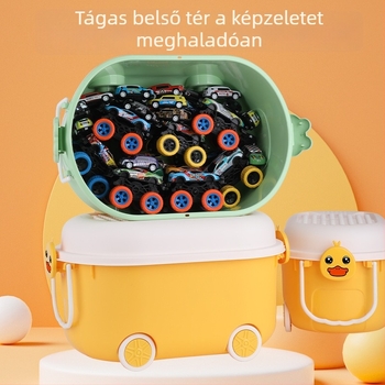 Gyerekek játék tároló doboza építőelemekhez és apró állatokhoz, nassolnivalók és ruhák számára, görgőkkel