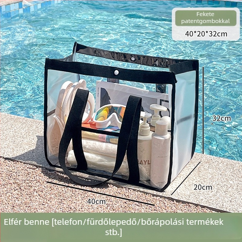 PVC vízálló tároló táska, nagy kapacitású kézitáska a strandra és utazáshoz, kozmetikumok és higiéniai termékek tárolására