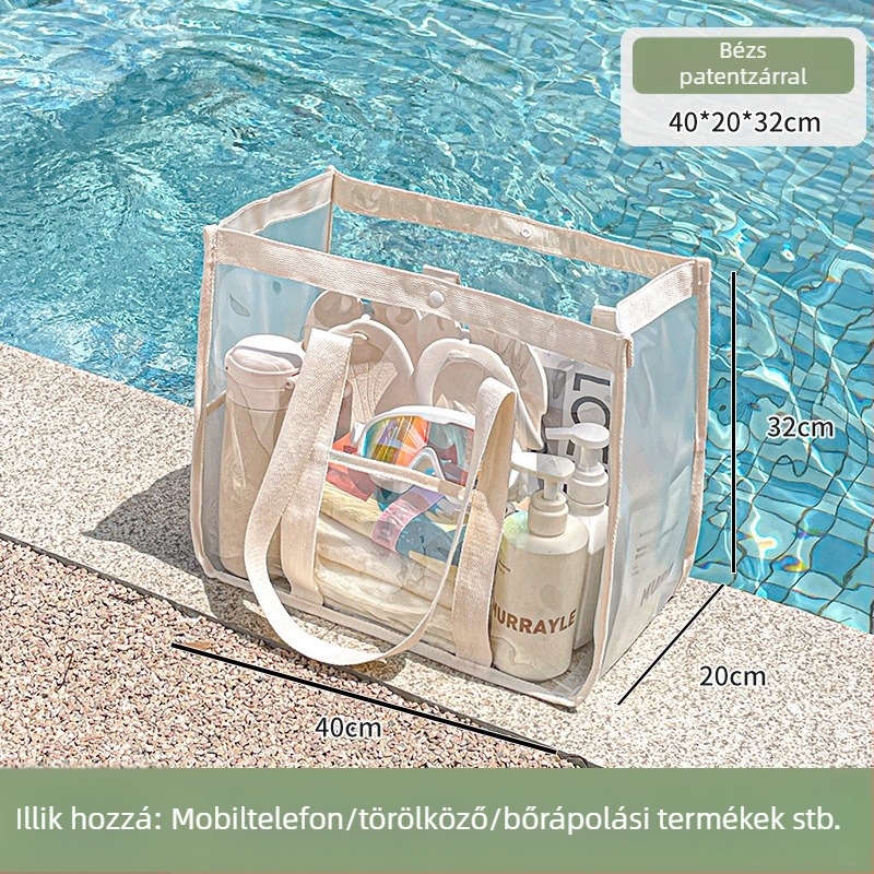PVC vízálló tároló táska, nagy kapacitású kézitáska a strandra és utazáshoz, kozmetikumok és higiéniai termékek tárolására