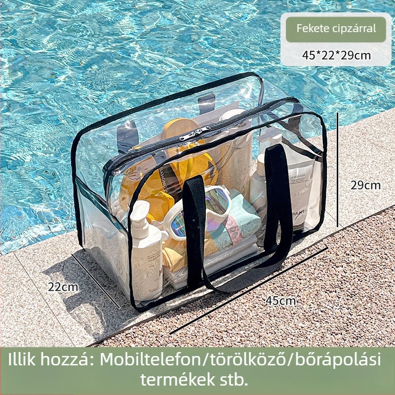 PVC vízálló tároló táska, nagy kapacitású kézitáska a strandra és utazáshoz, kozmetikumok és higiéniai termékek tárolására