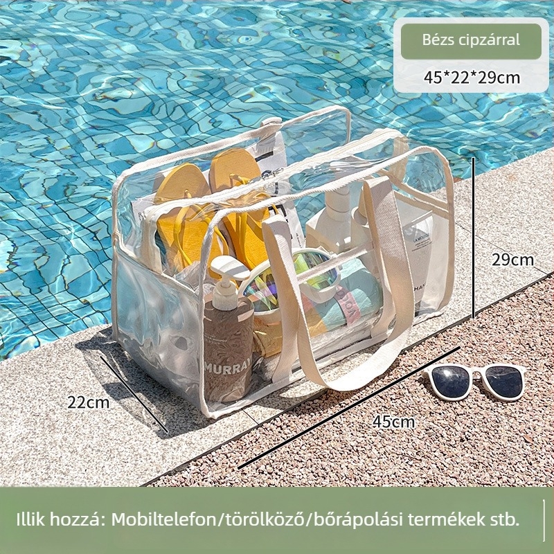 PVC vízálló tároló táska, nagy kapacitású kézitáska a strandra és utazáshoz, kozmetikumok és higiéniai termékek tárolására