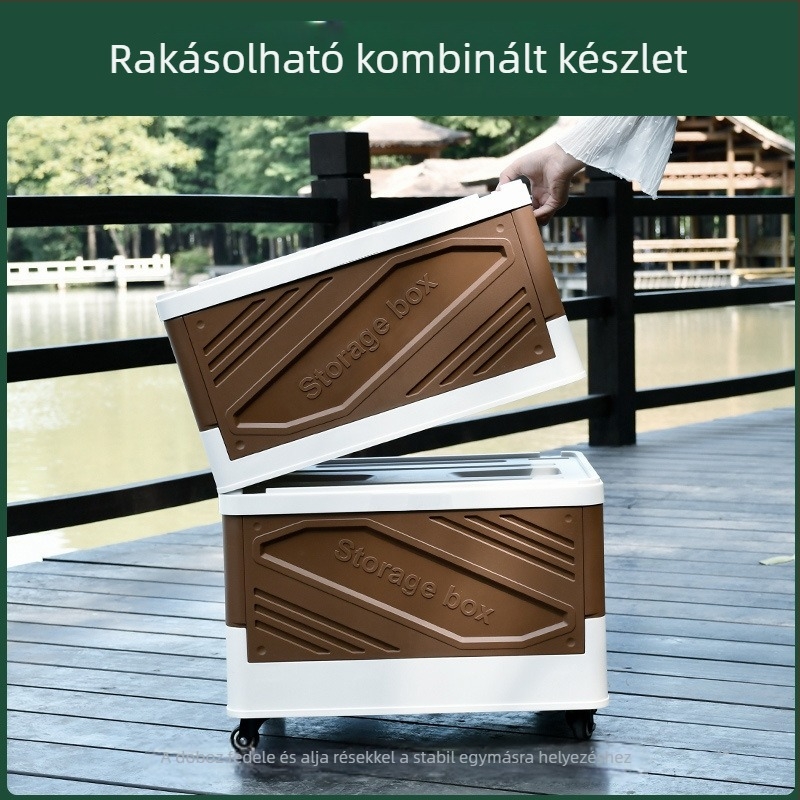 Összecsukható tároló doboz autóhoz és kempingezéshez, görgőkkel, nagy kapacitású 40–50 L