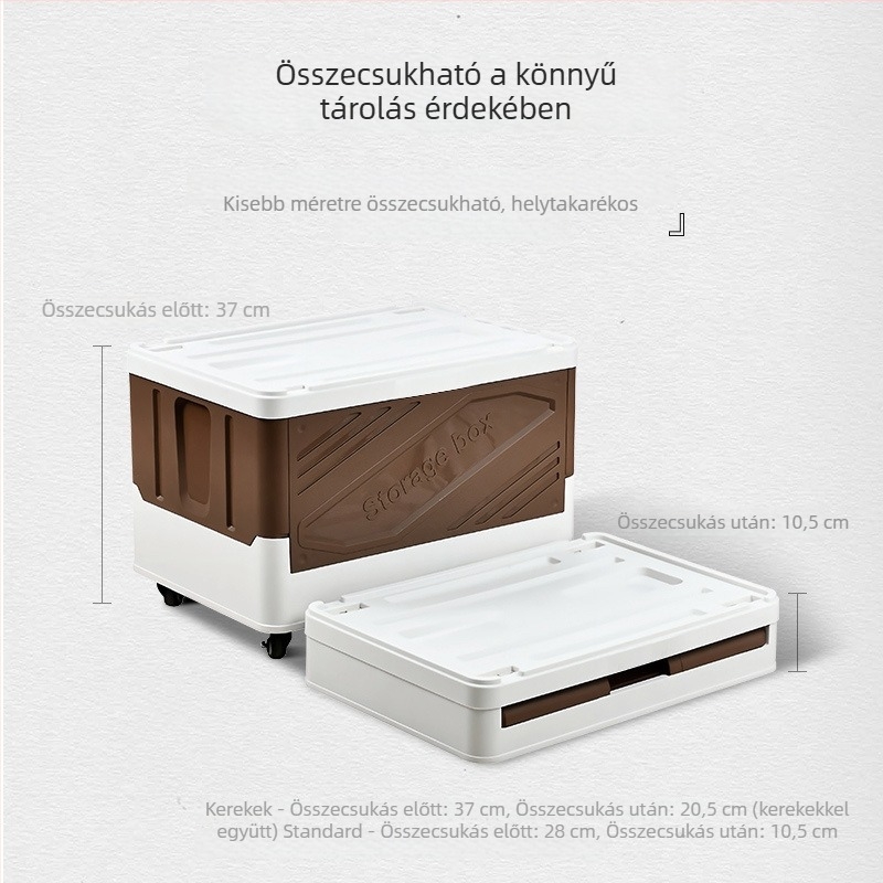 Összecsukható tároló doboz autóhoz és kempingezéshez, görgőkkel, nagy kapacitású 40–50 L