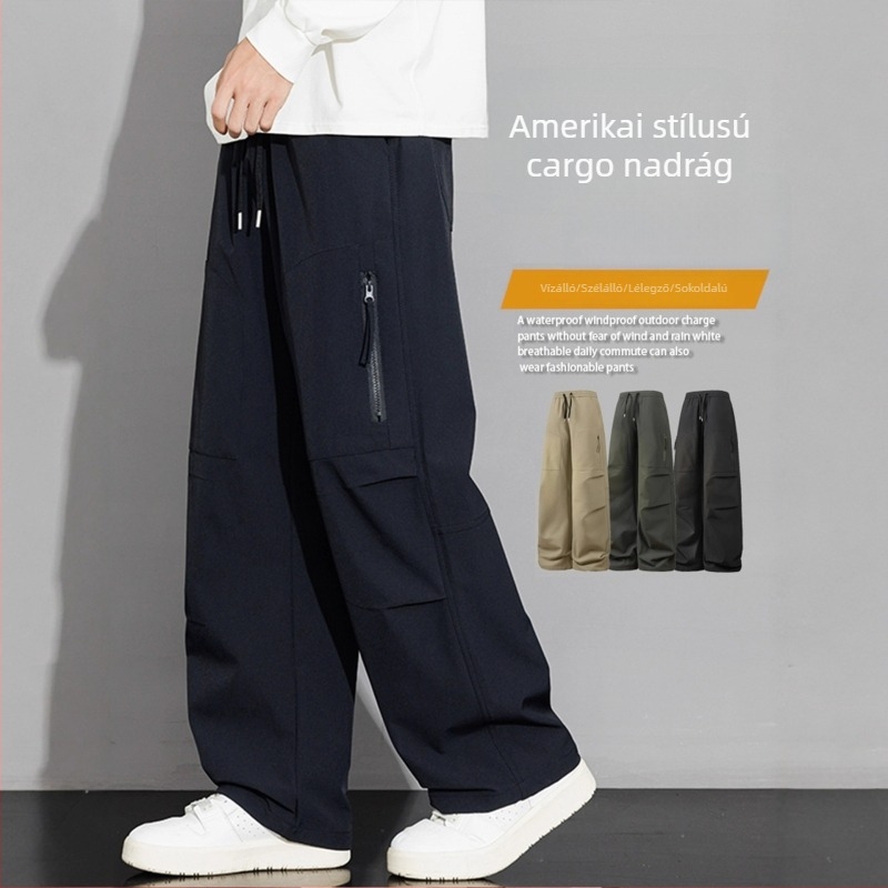 Ifjúsági cargo nadrág tavasz–ősz, fiúknak, sportos-casual stílus, egyenes szabású, széles szárú