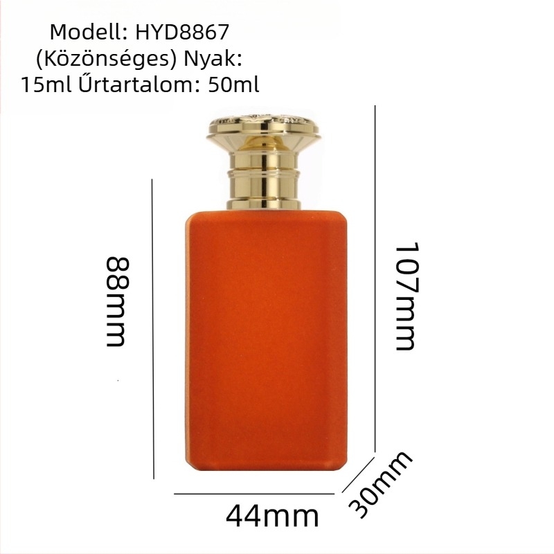 50 ml-es üveg parfümös flakon cinkötvözet kupakkal, átlátszó üres üveg, nyak 15 mm