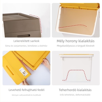 Camellia tároló doboz, elülső nyitású fedéllel, modern minimál plastiktároló játékokhoz, könyvekhez és ruhákhoz, 30–40 L, por- és nedvességálló