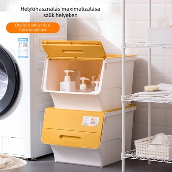 Camellia tároló doboz, elülső nyitású fedéllel, modern minimál plastiktároló játékokhoz, könyvekhez és ruhákhoz, 30–40 L, por- és nedvességálló