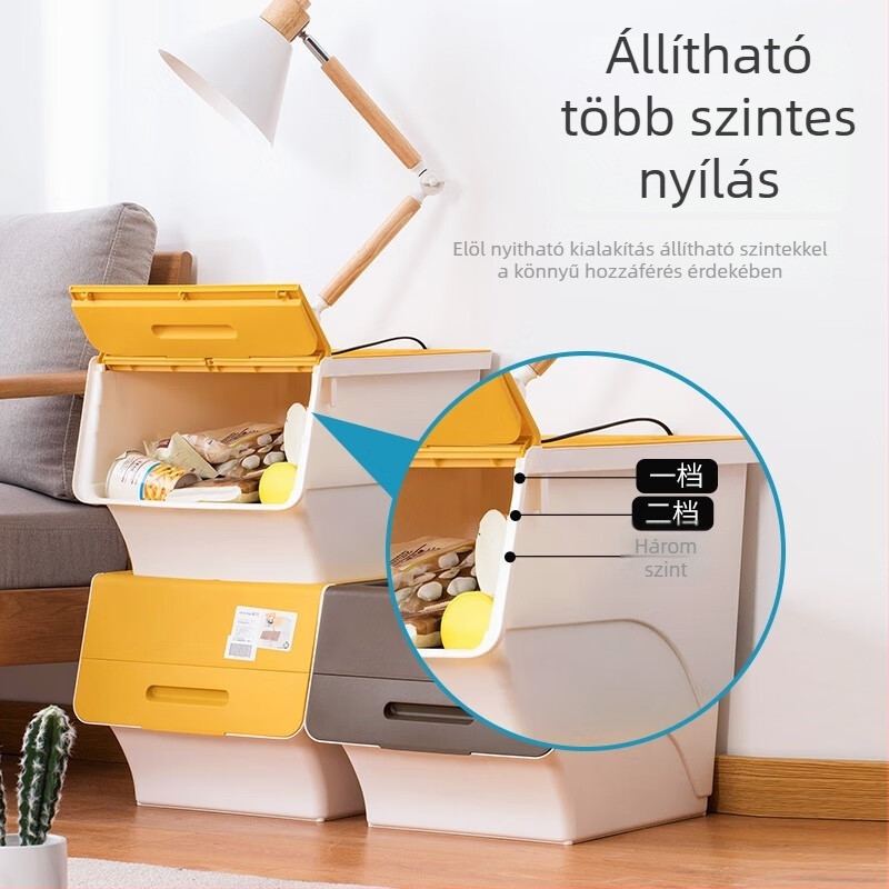 Camellia tároló doboz, elülső nyitású fedéllel, modern minimál plastiktároló játékokhoz, könyvekhez és ruhákhoz, 30–40 L, por- és nedvességálló