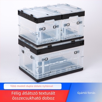 Átlátszó összecsukható tároló doboz oldalsó nyílással, színben harmonizált, rakható (20L, 28L, 50L, 65L)
