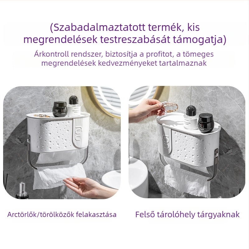 Felsőkategóriás falra szerelhető toalettpapírtartó és arc­törölközőtartó, modern minimalist dizájn