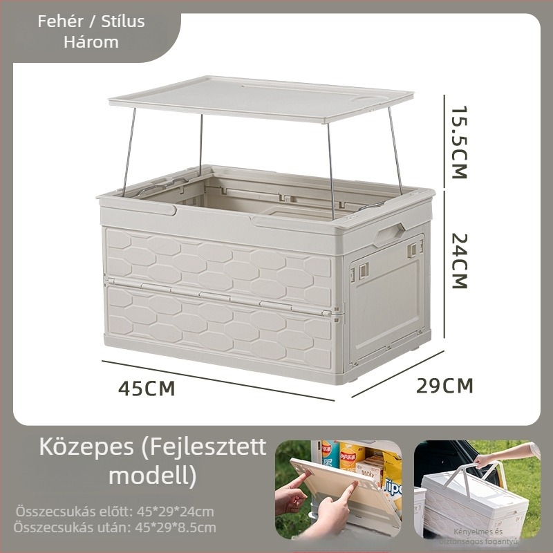 Összecsukható kültéri kemping tároló doboz autóba, 50 L, többfunkciós