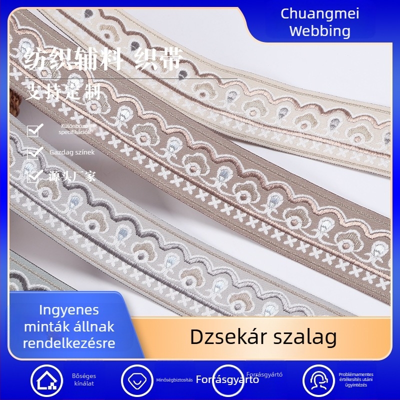 Poliészter jacquard szegélyező szalag, 4 cm széles, függönyökhez és kanapékhoz