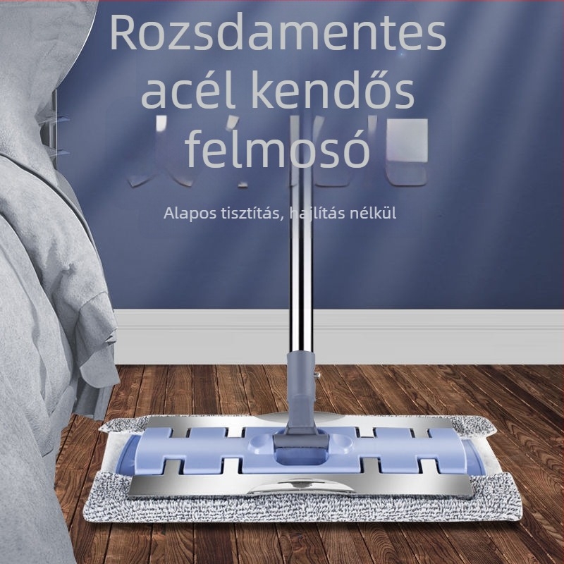 Lapos mop száraz és nedves tisztításhoz mikroszálas kendővel, rozsdamentes acél teleszkópos nyelettel, fa padlókhoz