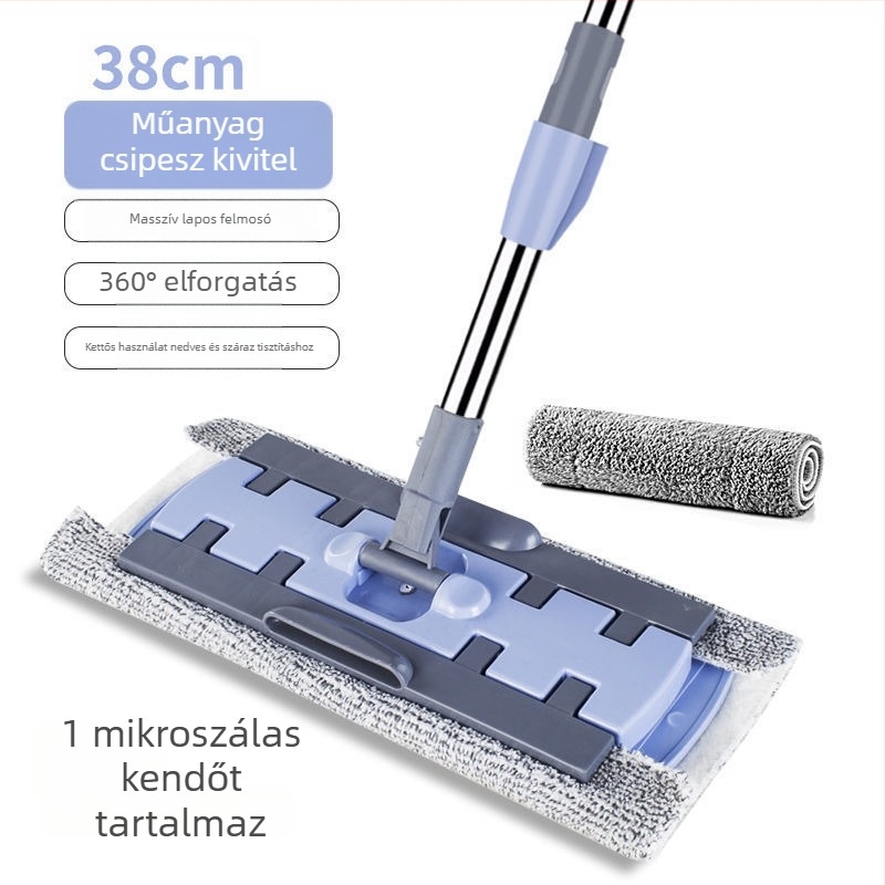 Lapos mop száraz és nedves tisztításhoz mikroszálas kendővel, rozsdamentes acél teleszkópos nyelettel, fa padlókhoz