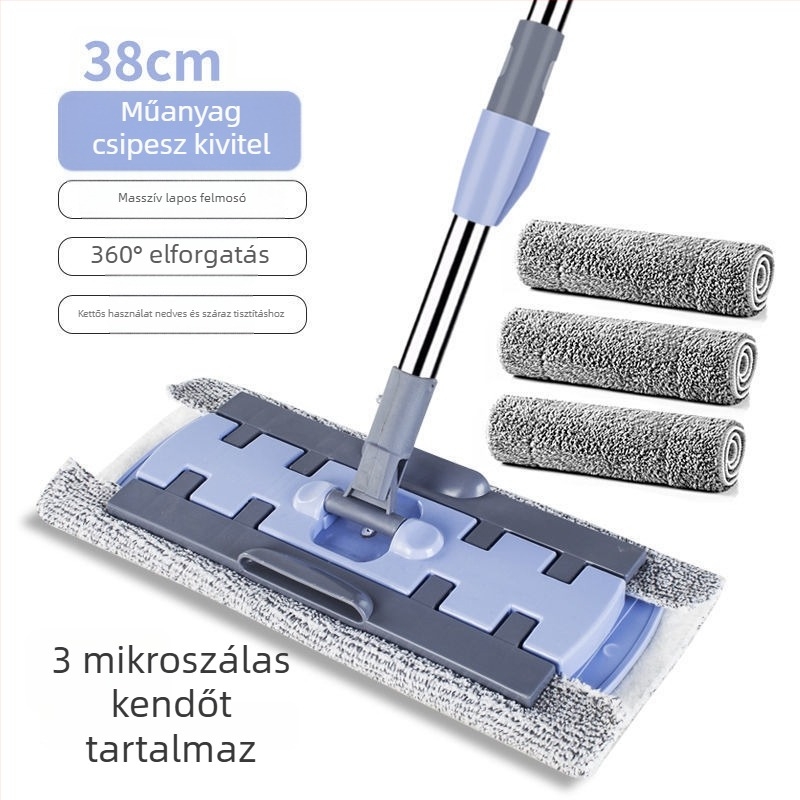 Lapos mop száraz és nedves tisztításhoz mikroszálas kendővel, rozsdamentes acél teleszkópos nyelettel, fa padlókhoz