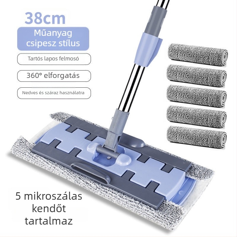 Lapos mop száraz és nedves tisztításhoz mikroszálas kendővel, rozsdamentes acél teleszkópos nyelettel, fa padlókhoz