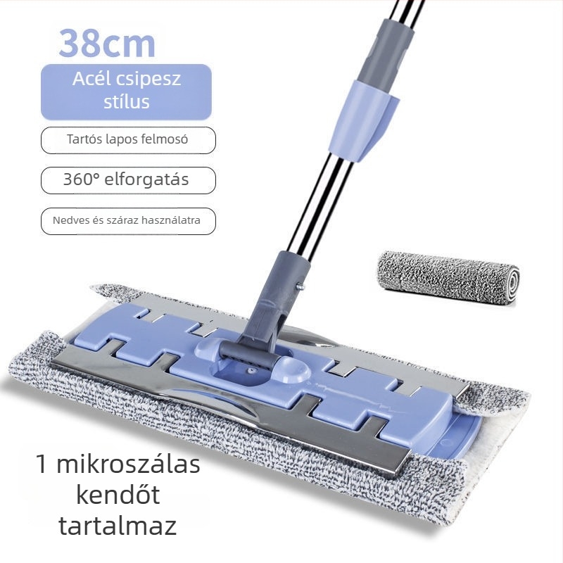 Lapos mop száraz és nedves tisztításhoz mikroszálas kendővel, rozsdamentes acél teleszkópos nyelettel, fa padlókhoz