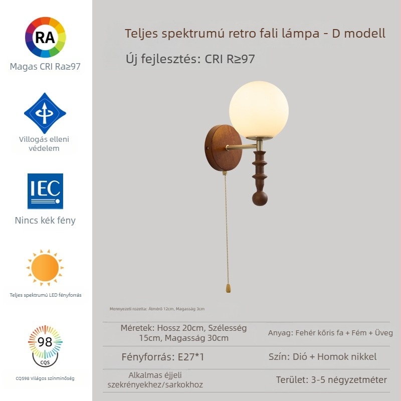 Wabi-Sabi vintage falikar – Francia-kínai keverék stílus, nappali és hálószoba, erkély világítása az ágy mellett.