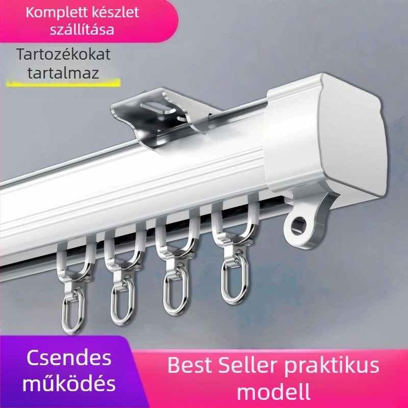 Teljes függöny sín készlet csendes görgőkkel, mennyezetről szerelt egyenes sín, dupla sín, oldalsó csúszó sín