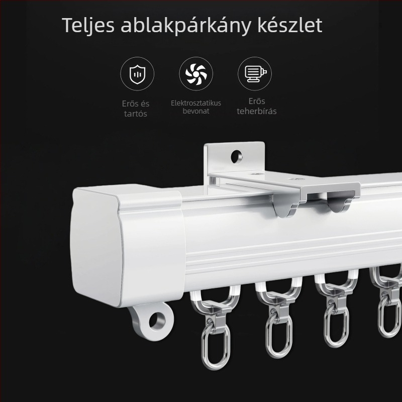 Teljes függöny sín készlet csendes görgőkkel, mennyezetről szerelt egyenes sín, dupla sín, oldalsó csúszó sín