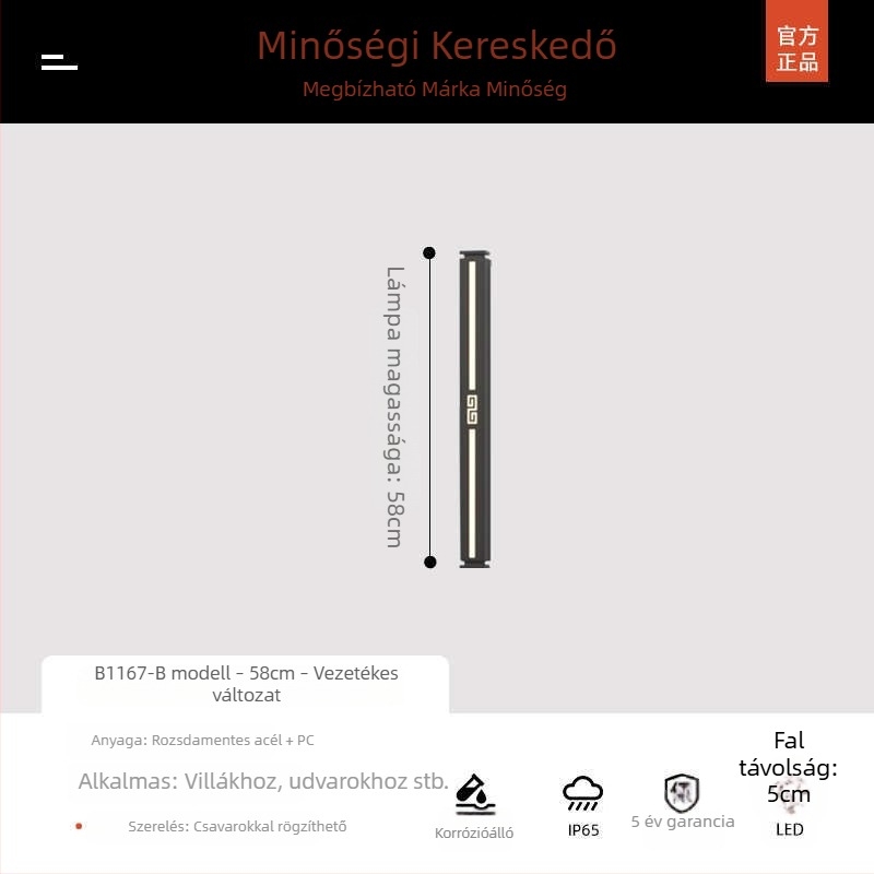 Modern kínai stílusú hosszú külső falikar kettős fejjel, villa bejáratához, beépített oszloplámpa, vízálló, kültéri udvari világítás