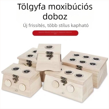 Yaoyibao Fából készült moxibustió doboz hőmérséklet-szabályozással, kürt-zár, nagy és kis méretek, hordozható moxa doboz és hátmasszázs készülék