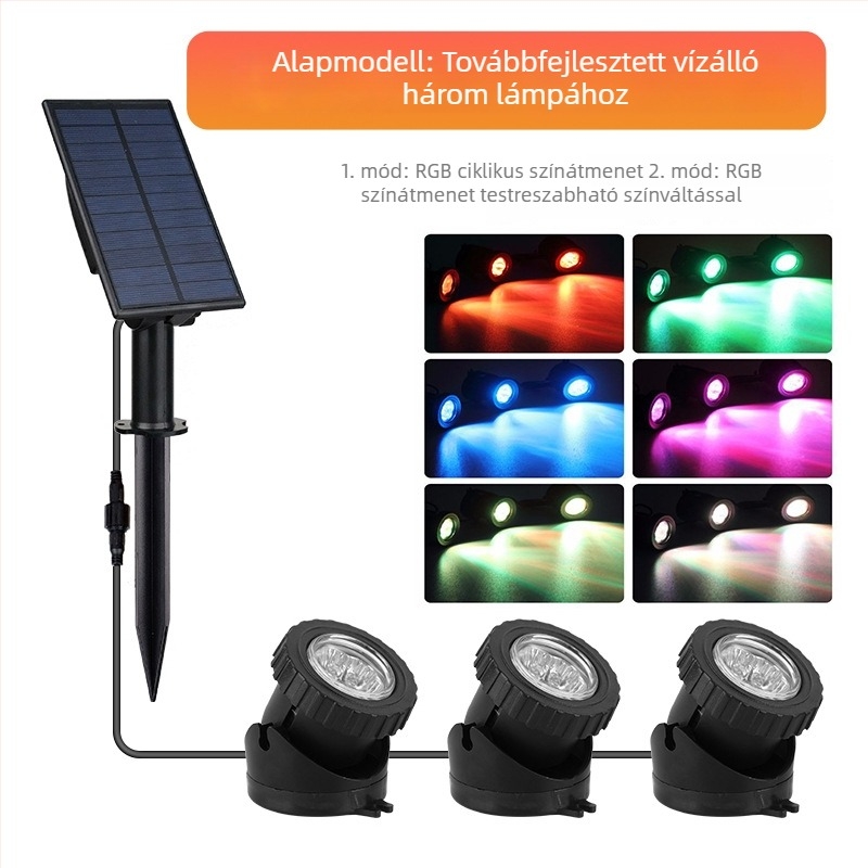 Napenergiás víz alatti világítás kültéri tavakhoz és medencékhez, RGB színű akváriumi világítás, szökőkút és falikar