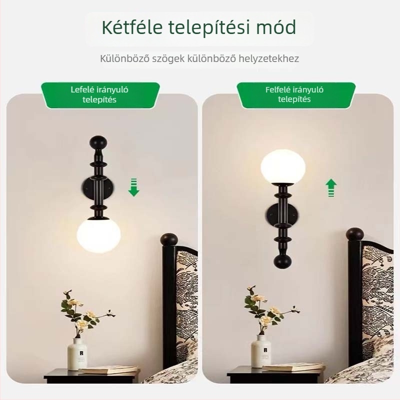 Francia stílusú retro falikar fa testtel és LED-del, meleg fény a hálószobába és a folyosóra