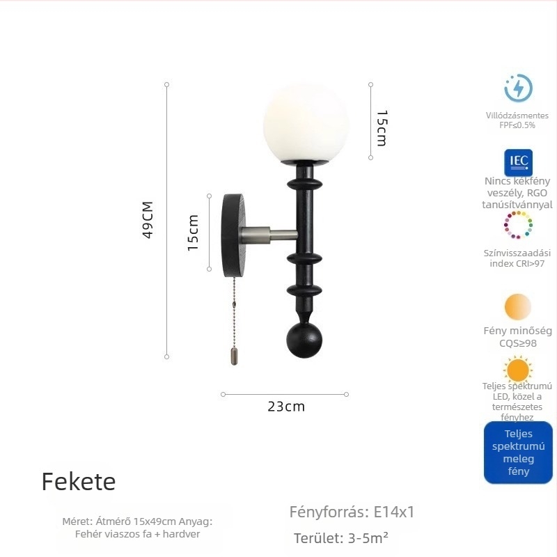 Francia stílusú retro falikar fa testtel és LED-del, meleg fény a hálószobába és a folyosóra