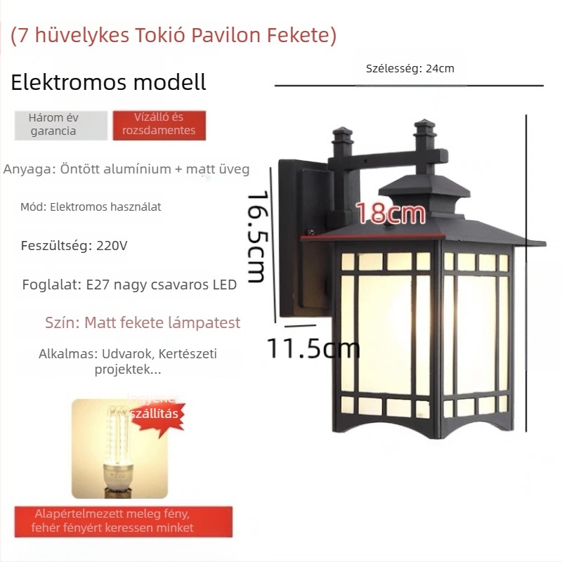 Mingshi JD-2021 Napelemes falikar kültéri használatra – IP65 vízálló kerthez és teraszhoz, LED 5730, 24–36 óra, 220V, Retro nosztalgia stílusban
