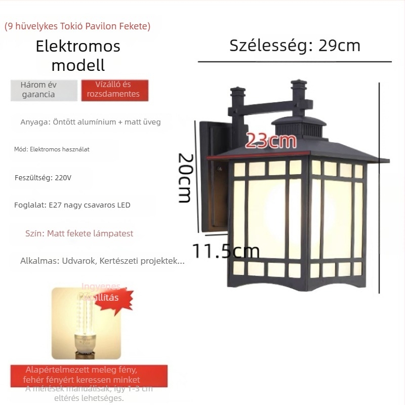 Mingshi JD-2021 Napelemes falikar kültéri használatra – IP65 vízálló kerthez és teraszhoz, LED 5730, 24–36 óra, 220V, Retro nosztalgia stílusban