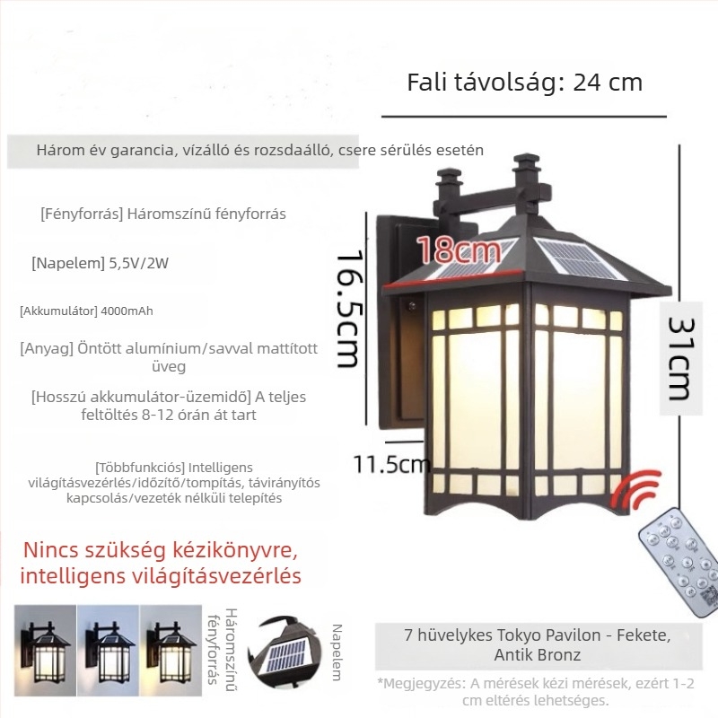 Mingshi JD-2021 Napelemes falikar kültéri használatra – IP65 vízálló kerthez és teraszhoz, LED 5730, 24–36 óra, 220V, Retro nosztalgia stílusban