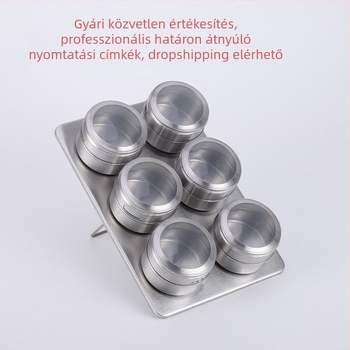 Átlátszó rozsdamentes acél fűszerek készlet mágneses kialakítással, tartalmaz fűszertartót, fűzsertartó üveget és dobozt kültéri grillsütőhöz