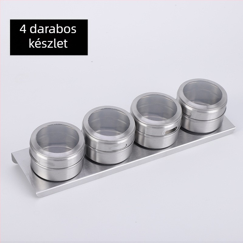 Átlátszó rozsdamentes acél fűszerek készlet mágneses kialakítással, tartalmaz fűszertartót, fűzsertartó üveget és dobozt kültéri grillsütőhöz