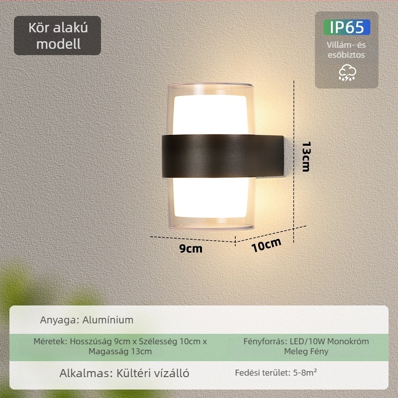 Kültéri falikar, vízálló, alumínium ház, modern minimalista design, 12 LED, 3000K, 5000 lm, IP65