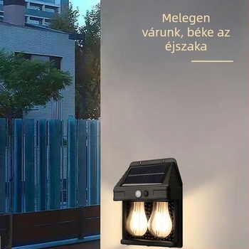 Új kültéri napelemes falikar mozgásérzékelővel, vízálló wolfram szálas lámpa kertbe és villába