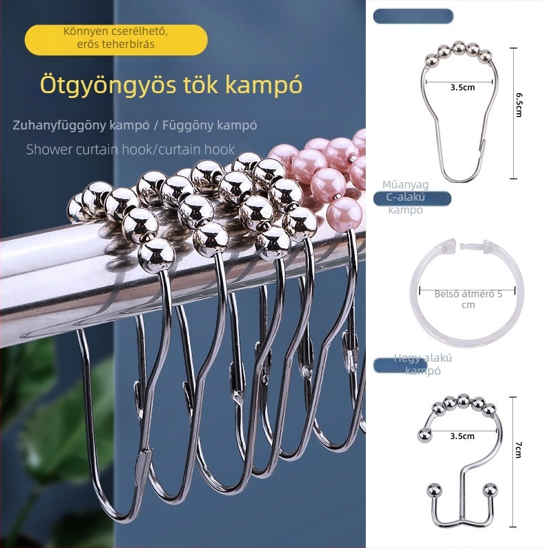 Rozsdamentes acél zuhanyfüggöny karikák golyó formájú dizájnnal fürdőszobához