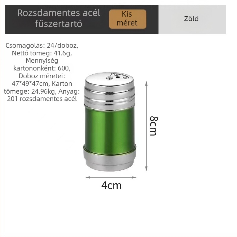 Grillfűszer-adagoló, színes rozsdamentes acélból készült edény szezámpor, kömény és bors adagolására