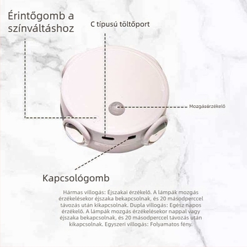 Mozgásérzékelős minimalist macskaszem alakú mágneses hangulatvilágítás – falra vagy asztalra, hét színű LED, beépített akkumulátor
