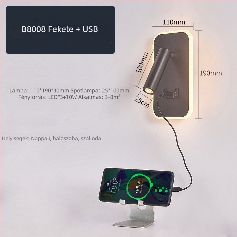 LED fali lámpa kapcsolóval, modern minimalista stílus, új kínai dizájn, éjjeli olvasólámpa szállodai szobákhoz