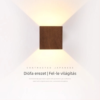 Modern kínai stílusú LED falikar, minimalistikus négyszögletes kivitel, dió színű, hálószoba és folyosó számára