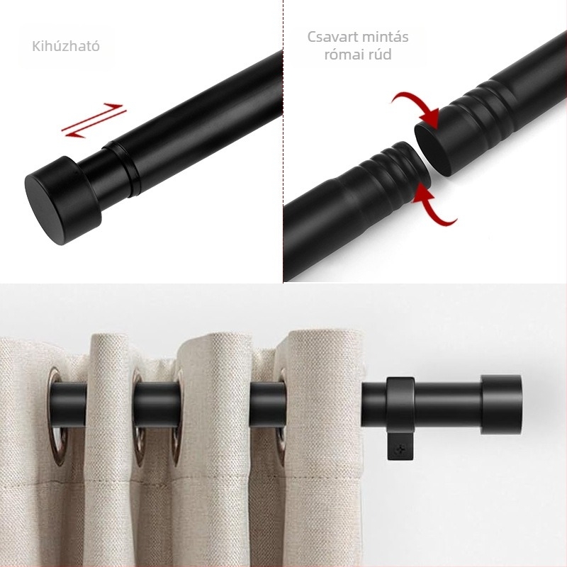 Csavart összecsukható függönyrúda, 400 mm hosszú, átmérő 2,5 cm, vasból, összekapcsolható