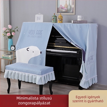 Zongora takaró karikatúra mintával, teljes lefedésű dizájn, félnyitott kivitel, szék huzattal