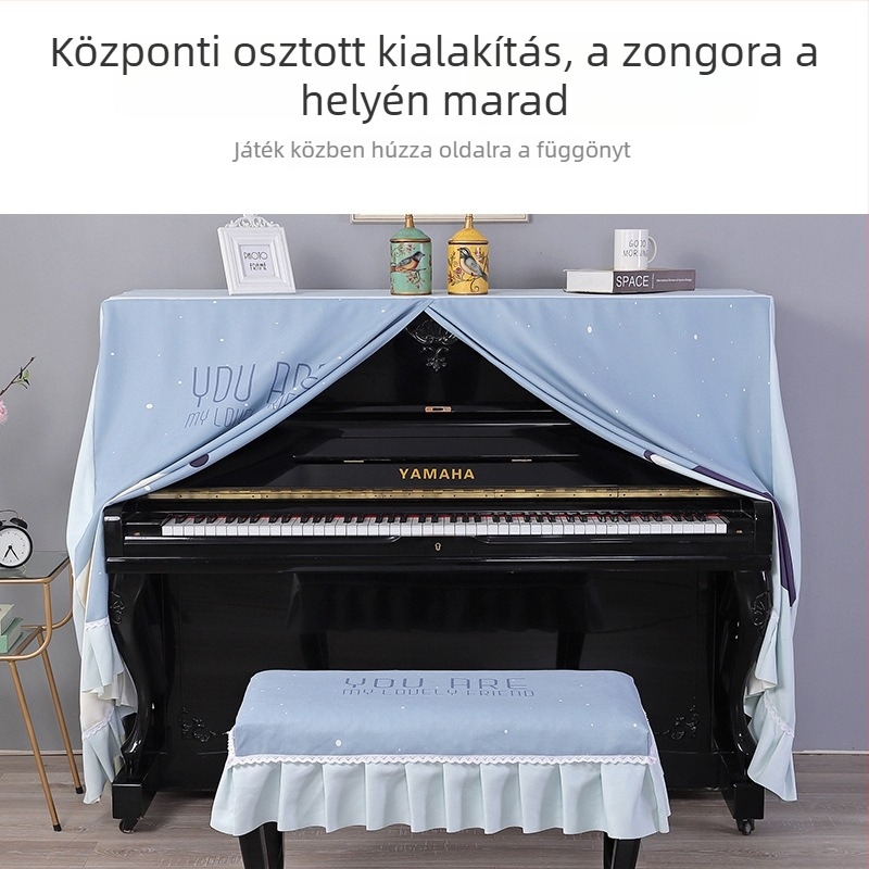 Zongora takaró karikatúra mintával, teljes lefedésű dizájn, félnyitott kivitel, szék huzattal
