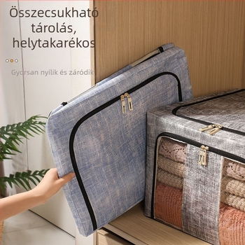 Ruha tároló doboz acélkerettel, két előre néző ablakkal, hosszú fogantyúval, összecsukható, átlátható tároló